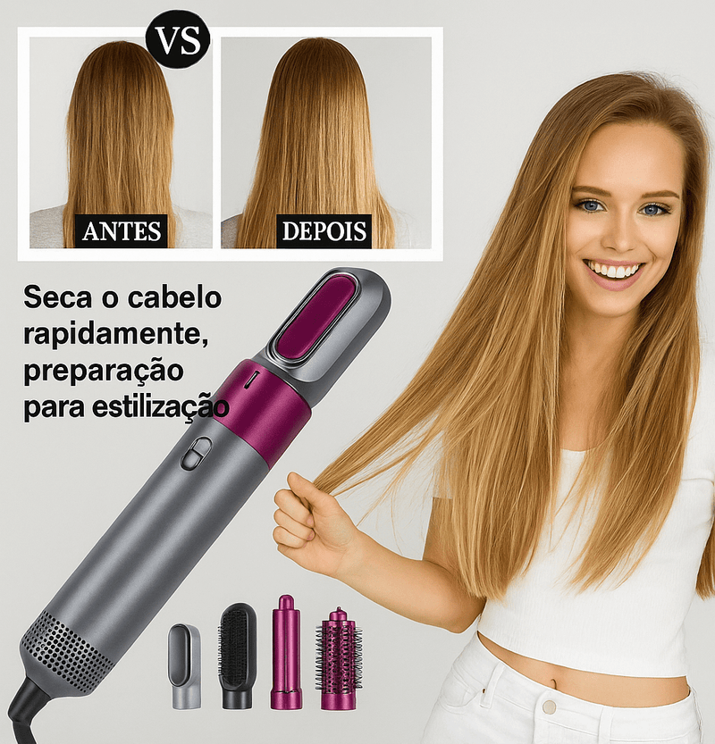Escova Modeladora 5 em 1 – LumiHair Styler - Seu cabelo Liso ou Cacheado em Segundos - The Miner Shop