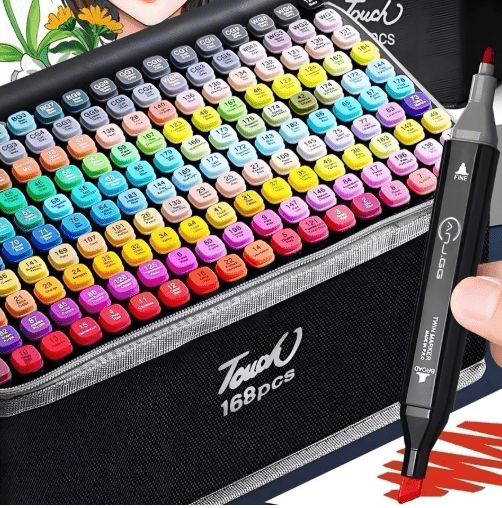 Kit de Caneta Marcadora de Cabeça Dupla e Marcadores Artísticos Touch Mark - Cores Vibrantes, Qualidade Profissional - The Miner Shop