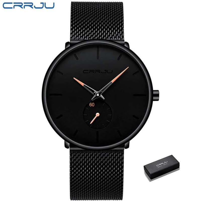 Relógio de Pulso Masculino de Quartzo Modelo 2150 CRRJU Slim Black | Casual de Luxo com Design Ultra Fino - The Miner Shop