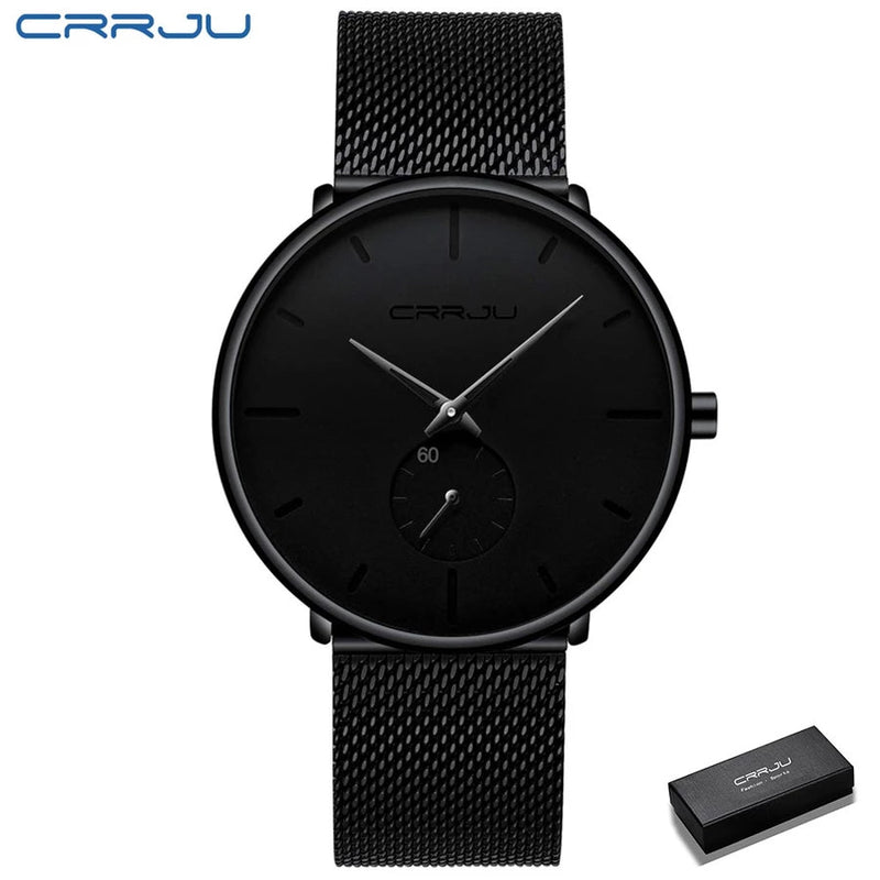 Relógio de Pulso Masculino de Quartzo Modelo 2150 CRRJU Slim Black | Casual de Luxo com Design Ultra Fino - The Miner Shop