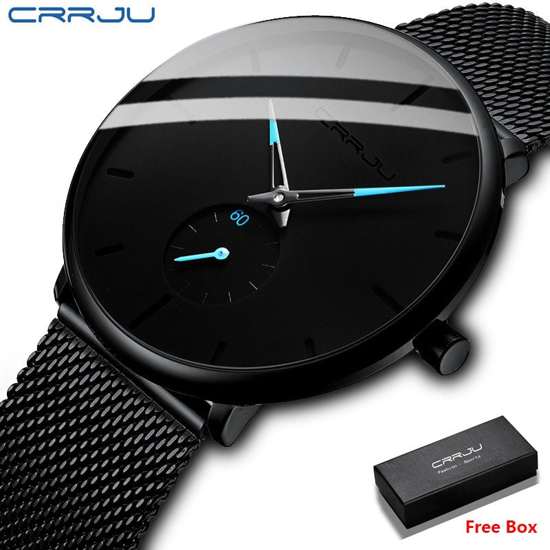 Relógio de Pulso Masculino de Quartzo Modelo 2150 CRRJU Slim Black | Casual de Luxo com Design Ultra Fino - The Miner Shop