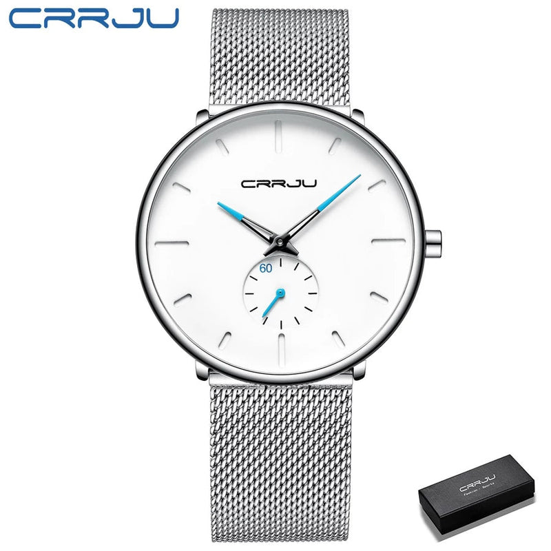 Relógio de Pulso Masculino de Quartzo Modelo 2150 CRRJU Slim Black | Casual de Luxo com Design Ultra Fino - The Miner Shop